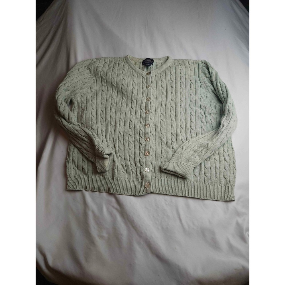 Sonoma Jean Company Womens 2X Sage Green Cable Knit Cotton Cardigan Sweater